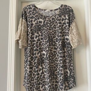 Leopard Lace Sleeve Top
